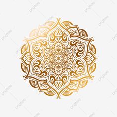 a gold and white circular ornament on a white background