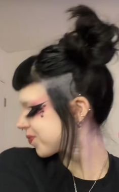 Goth Hairstyles Shaved Sides, Shaved Sides Long Hair Mullet, Alternative Hair Shaved Sides, Shag Haircut Shaved Sides, Ear Undercut, Goth Hair Shaved Sides, Goth Shaved Sides, Types Of Undercuts, Goth Mullet Shaved Sides