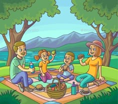 a family having a picnic in the park - people characters, objects and objects illustrations