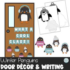 winter penguins door decor and writing activity