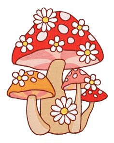 Mushroom & Daisy Cluster Large Back Patch-Wildflower + Co.-Strange Ways Hippie Drawing Ideas Doodles, Hippie Drawing Ideas, Drawing Ideas Doodles, Hippie Drawing, Mushroom Paint, Retro Color Palette, Mushroom Drawing, Chefs Kiss, Cocoppa Wallpaper