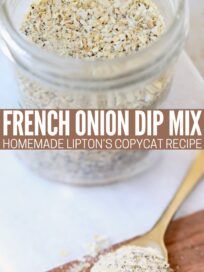 french onion dip mix in a jar with spoon