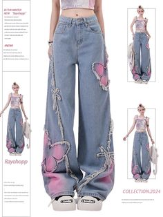 High-impact denim pants with a butterfly design.

Wide silhouette design that can be worn over a dowel.

Pair it with items with a compact silhouette for a modern Y2K outfit.
◾️Model
Height/Weight：160cm(62.9in)/45kg(99.2lb)
Fitting Size：M
◾️Material
cotton 75%
polyester 25%



Size (cm)
Length
Waist
Hip


S
102
64
96


M
104
68
100


L
106
72
104


XL
108
76
108 Baggy Street Style, Oc Outfits, Cute Pants, Korean Street, Denim Details, Really Cute Outfits, A Butterfly, Butterfly Design, Mode Inspiration