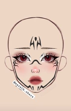 Makeup Face Charts Creative, Pre Shower Makeup, Makeup Ideas Drawing, Cute Clown Makeup, Teknik Makeup, Anime Eye Makeup, Anime Cosplay Makeup, Face Charts