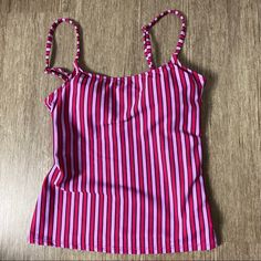 Anne Cole Pink Combo Stripe Tankini Top 86% Polyester And 14% Spandex Adjustable Over The Shoulder Straps Removable Soft Pads Pink/Combo Size M Pink Poolside Tankini With Tie-side Bottom, Pool Tankini With Adjustable Straps, Nylon, Pink Tankini With Built-in Bra For Beachwear, Multicolor V-neck Tankini For Poolside, Pink Sleeveless Swim Dress With Built-in Bra, Striped Tankini, Tankini Top, Tankini, Womens Swim