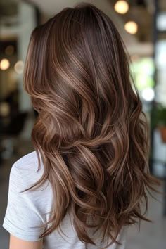 Chestnut Hair With Lowlights, Brown Hair With Highlights Red Tones, Long Reddish Brown Hair With Highlights, Lived In Summer Brunette, Hairlights In Brown Hair, Highlight Rambut Brown, Choc Brown Hair With Highlights, Natural Hair Colors For Brunettes, Brunette Carmel Highlight