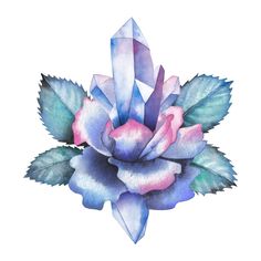 a watercolor painting of a pink and blue flower