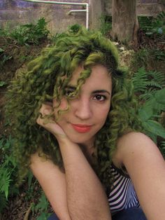 Moss Colored Hair, Orange Highlights Curly Hair, Earthy Green Hair, Dark Green Hair Curly, Muddy Green Hair, Green Curly Hair Natural Curls, Green Hair Tan Skin, Moss Hair Color, Mossy Green Hair