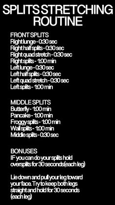 a black and white poster with the words splitstretching routine written below it