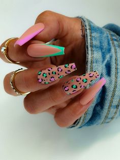 Nail Flash, Leopard Nail Designs, Cheetah Nail Designs, Cheetah Print Nails, April Nails, Leopard Print Nails, Vibrant Nails, Print Nails, Leopard Nails