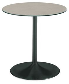 a round table with a metal base and glass top on an isolated white background photo