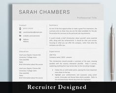 a professional resume template is shown with a pen