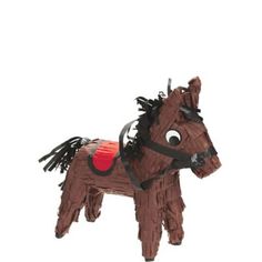 a horse made out of brown paper with red wheels on it's head and legs