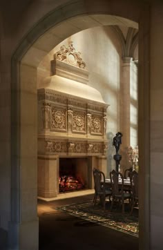 custom classically inspired grand scale cast stone fireplace mantel in Dallas Texas Antique Brick Fireplace, Cast Stone Fireplace, Cottage Fireplace, Stone Fireplace Mantel, Antique Brick, Stone Tile Wall, Casas Coloniales, Marble Fireplaces