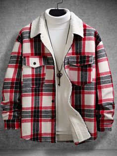 Multicolor Casual Collar Long Sleeve Fabric Plaid Regular Embellished Non-Stretch  Men Outerwear Mens Winter Fashion Flannel, Cheap Men's Winter Flannel Shirt, Men’s Flannel Jacket, Luxury Men's Plaid Flannel Shirt, Mens Plaid Flannel