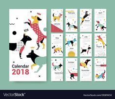 calendar for the new year with dogs in different colors and numbers on it, including one dog