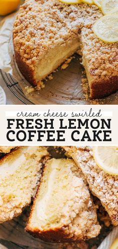 a lemon coffee cake with slices cut out