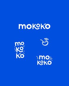 the words mo ko and mo ko are in white on a blue background