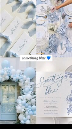 blue and white wedding theme with balloons