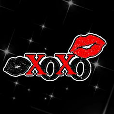 the word xoxo is written in red on a black background