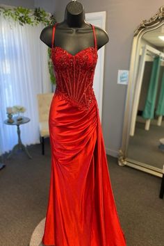 Paddy | Silver Spaghetti Straps Mermaid Appliqued Prom Dress With Spli – KissProm Blue Satin Prom Dress, Silver Corset, Corset Prom Dress, Red Prom Dress Long, Satin Formal Dress, Gold Prom Dresses, Spaghetti Strap Prom Dress