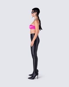 Leave them shook by just your presence alone in this sickening two-piece set 🖤 With a bold magenta top and black high heel leggings - this fit screams “sleek and sexy” 💅 Sleek Fitted Leggings For Club Wear, Sleek Fitted Leggings For Club, Pink Tight Leggings For Party, Pink Party Leggings, Pink Stretch Leggings For Night Out, Stretch Pink Leggings For Night Out, Edgy Stretch Leggings For Party, Magenta Top, Black Off Shoulder Top