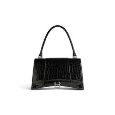 Women's Hourglass Hinge Medium Handbag Crocodile Embossed in Black | Balenciaga US Balenciaga Store, Women's Bags By Color, Crocodile Handbags, Black Balenciaga, Balenciaga Black, Medium Handbags, Women's Bags By Style, Black Handbag, Woman Bags Handbags