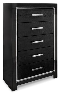 a black dresser with chrome handles and drawers