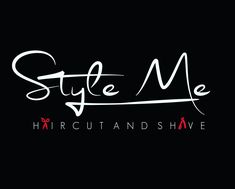 the logo for style me haircut and shave, which is black with white lettering