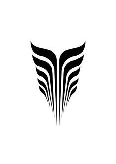 a black and white logo with wings on the front, in an abstract manner that looks like it could be used as a tattoo