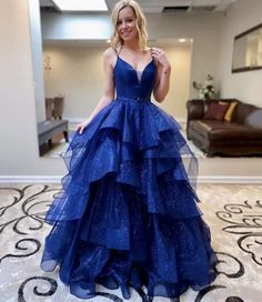 Blue tulle long ball gown dress formal dress · Dress idea · Online Store Powered by Storenvy Hoco Ideas, Formal Ideas, Sparkly Prom Dresses, Prom Dresses Elegant, Winter Formal Dresses, Elegant Party Dresses, Blue Tulle, Dress Women Elegant, Long Prom Dresses