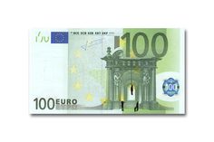 the 100 euro bill is in front of a white background