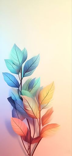 an abstract image of leaves on a pink and blue background