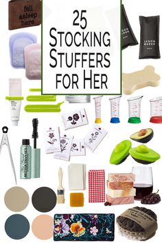 the top 25 stocking stuff for her is displayed in front of a white background