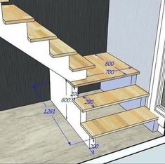 the stairs are labeled with measurements for each step