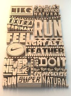 the word run is made out of wooden type letters and numbers on a white background