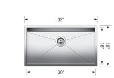 an image of a stainless steel sink with measurements for the bottom and side drainers