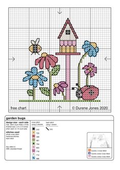 a cross stitch pattern with flowers and a house