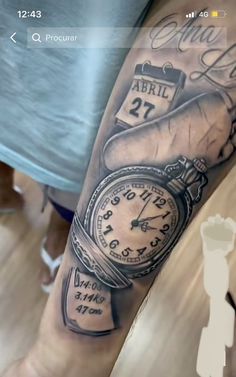 a person with a clock tattoo on their arm