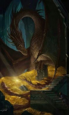 a painting of a dragon with its mouth open and wings spread out over it's head