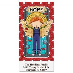 a card with an angel on it and the words hope in red, white and blue