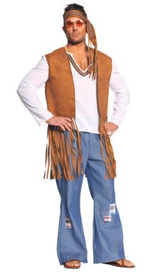 Hippie Costume - Adult Costumes Fantasia Plus Size, 1960s Costumes, Decades Costumes, 60s Costume, 70s Costume, Moda Hippie, Faux Suede Vest, Plus Size Costume, Hallowen Costume