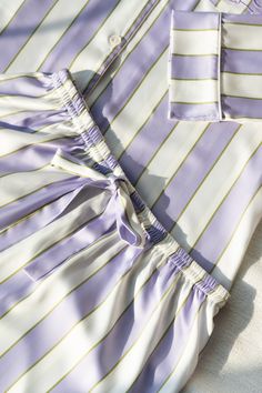 This lightweight pajamas set is made of lightweight silky satin, soft, breathable and skin-friendly, help you have a sound sleep. Material: Purple & White Stripes Silky Satin Pajamas Set is made of 100% Polyester Color: Purple stripe Size: S, M, L, XL *We recommend taking measurements before ordering lingerie. Different lingerie brands use different size charts, if you want the lingerie set to fit perfectly, please check the size chart below This Pajamas includes: Silky Long-sleeve V-neck Top Si Silk Sleepwear For Spring Lounging, Silk Sleepwear Sets For Summer, Spring Satin Sets For Daywear, Satin Pajama Shorts For Spring Loungewear, Silk Sleepwear For Summer Lounging, Summer Satin Sleepwear, Satin Lounging Set For Summer, Silk Sleepwear For Spring Season, Satin Bedtime Sets For Summer