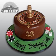 a birthday cake with casino chips on top