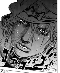 an anime character with long hair and a fedora on his head is staring at the camera