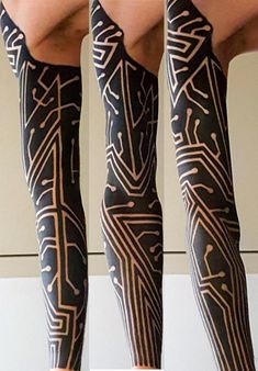 the legs are decorated with black and white designs