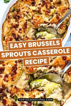 an easy brussel sprouts casserole recipe with spoons in it