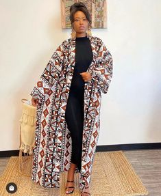 African Print Coat, Kimono Outfits, Printed Kimono, African Print Dress Designs, African Fashion Traditional