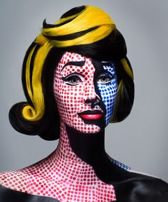 Photographer Eva Mueller homage to Roy Lichtenstein by GFR , via Behance Extreme Make-up, Carnaval Make-up, Pop Art Costume, Lichtenstein Castle, Lichtenstein Pop Art, Drag Make-up, Pop Art Makeup, Couple Costume, Saatchi Gallery