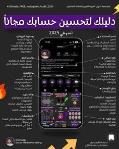 an image of a cell phone with the text in arabic and english, on top of it